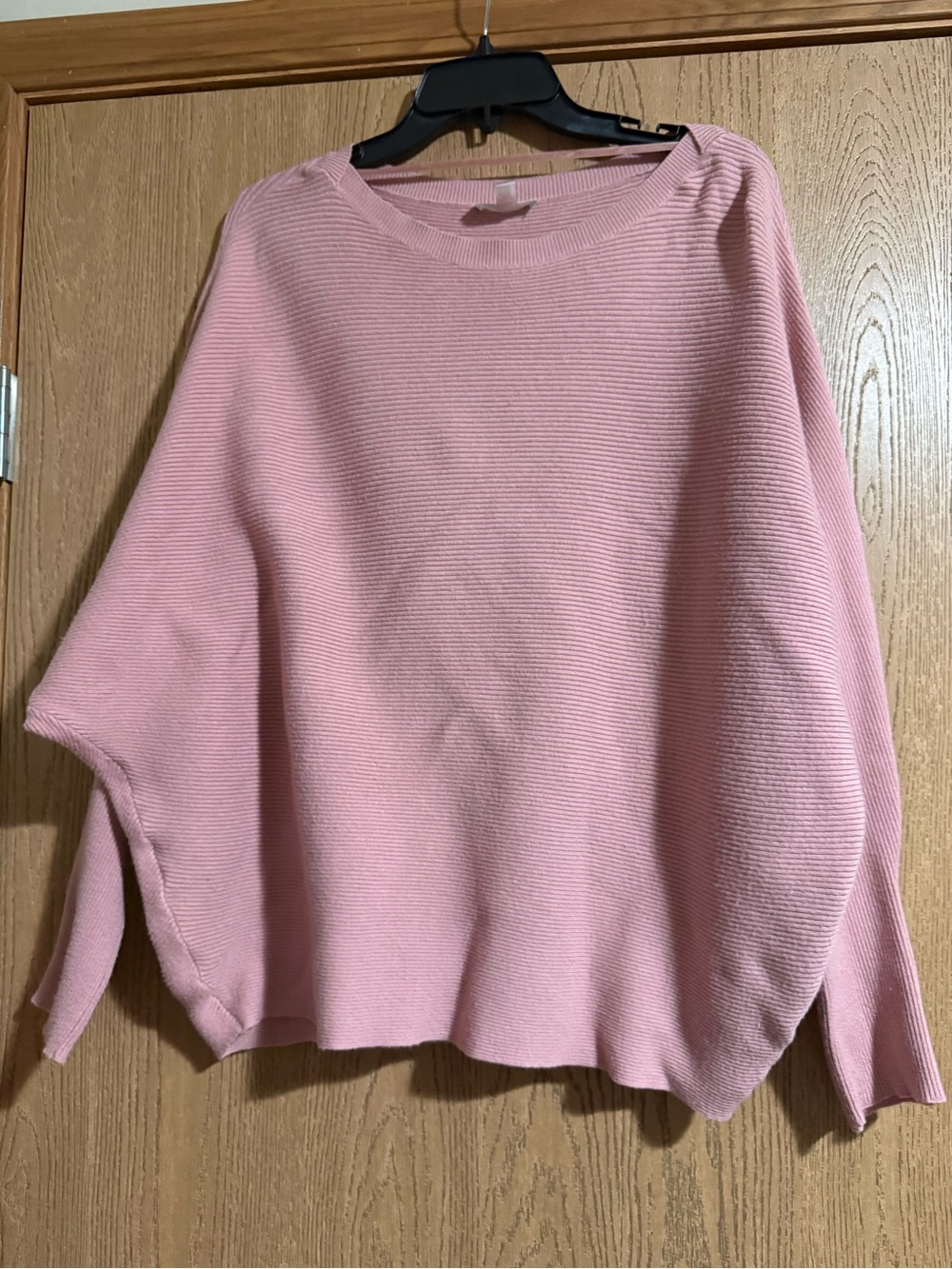 Cupio Pink Ribbed Dolman Sleeve Crewneck Sweater